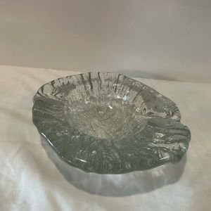 Mid-Century 1950s Vintage Blenko Glass Clear Crackle Glass Ashtray
